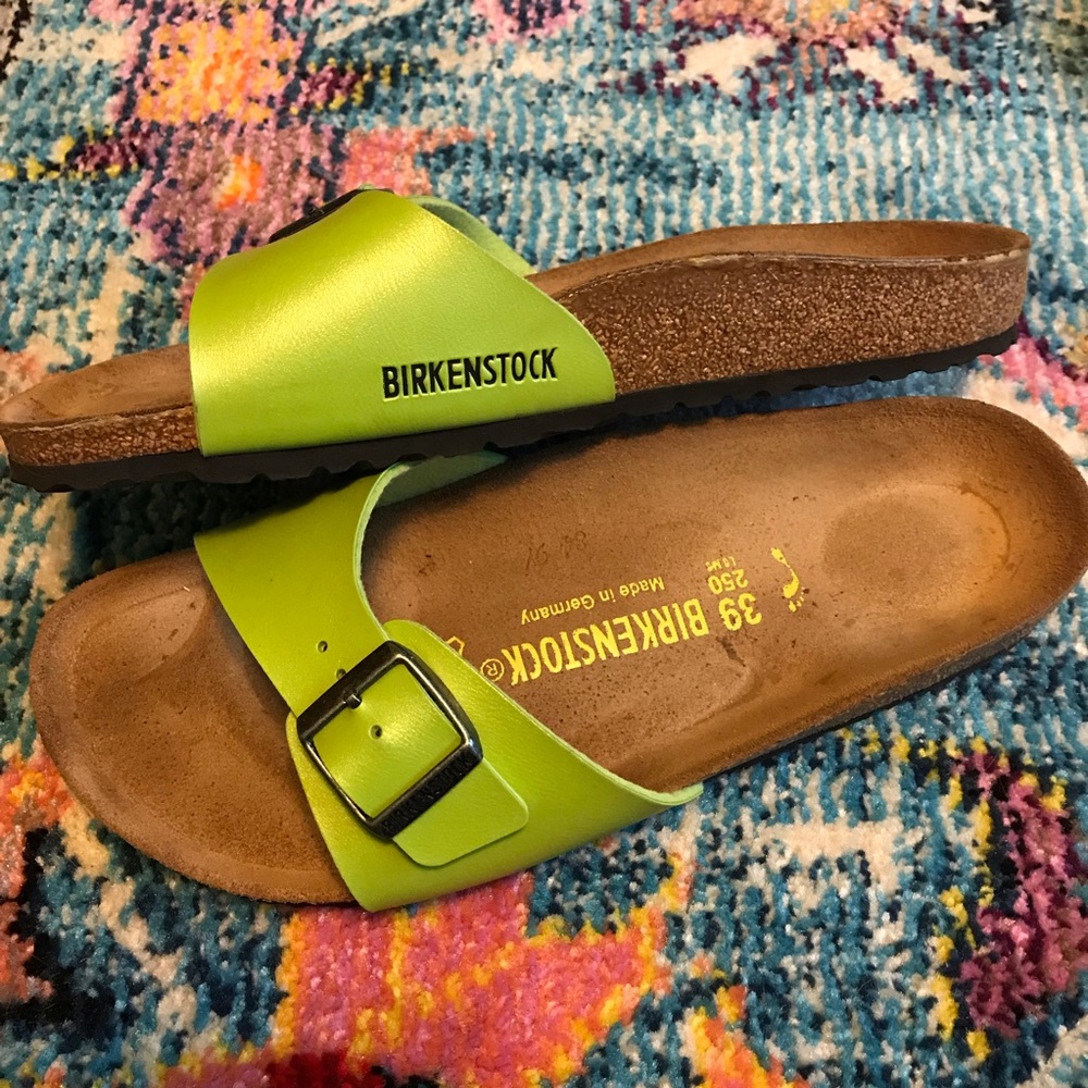Birkenstock slide sandals lime green. Size 39